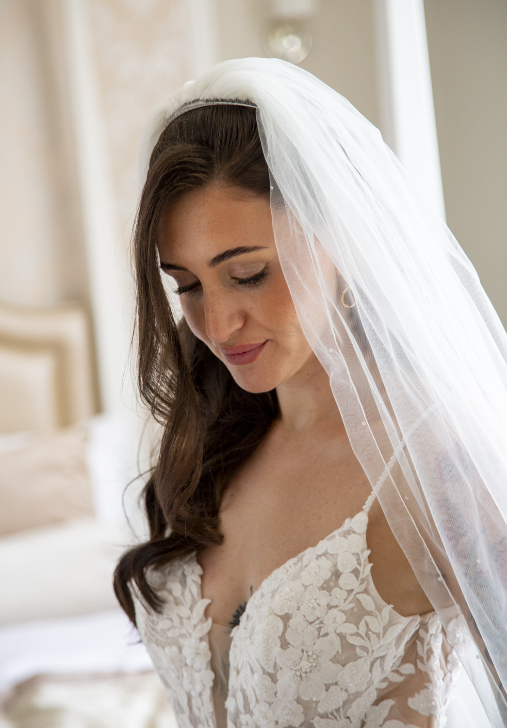 Bridal portrait in the formal gardens at Wroxall Abbey